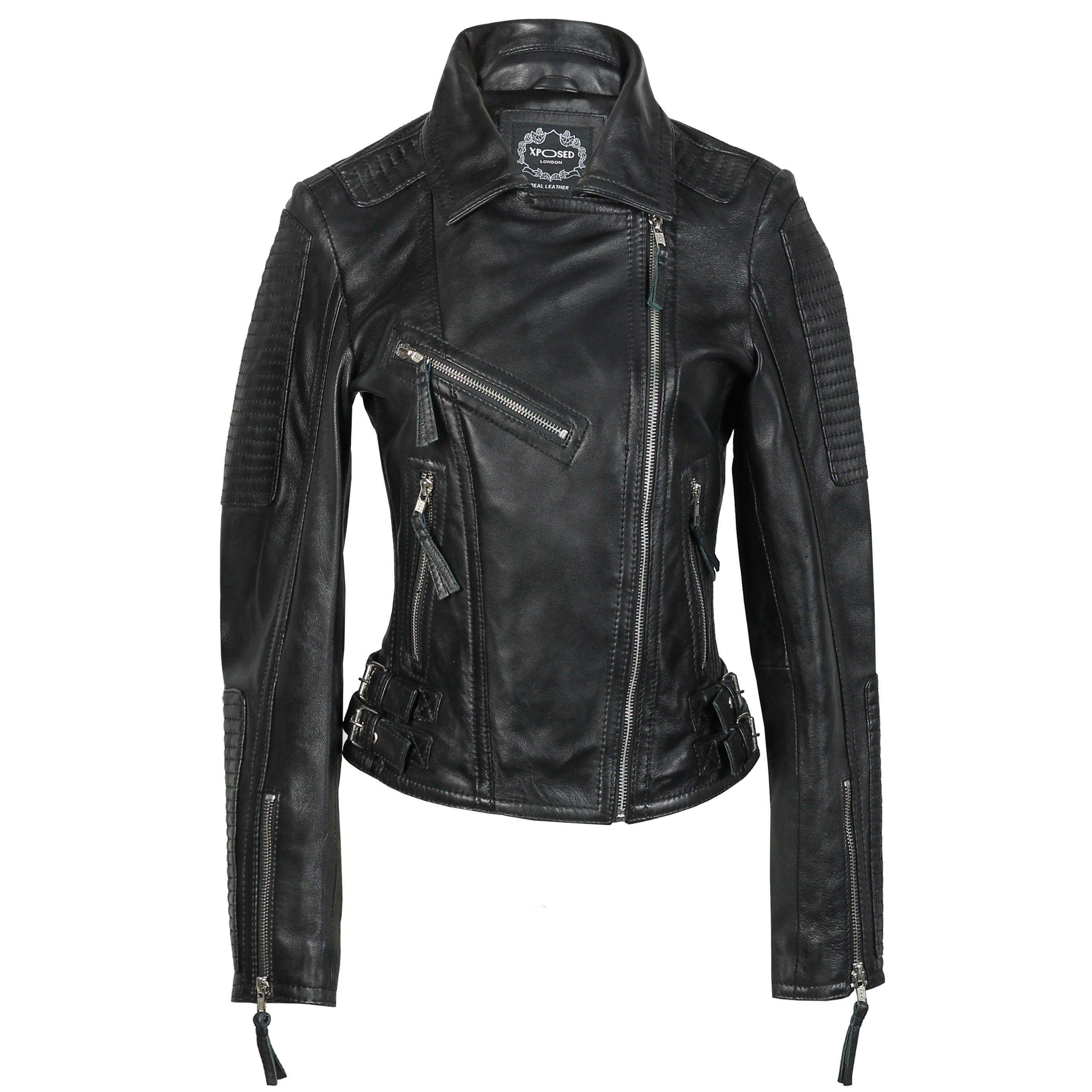 Ladies Womens Soft Real Leather Bike Jacket Classic Retro Zipped